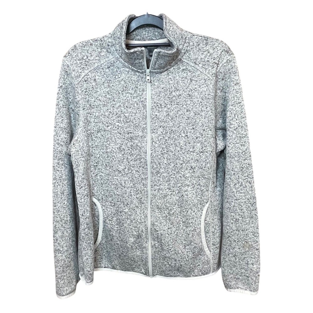 Eddie Bauer Gray Full Zip Fleece Jacket Mock Neck Sweater Womens Size XL
